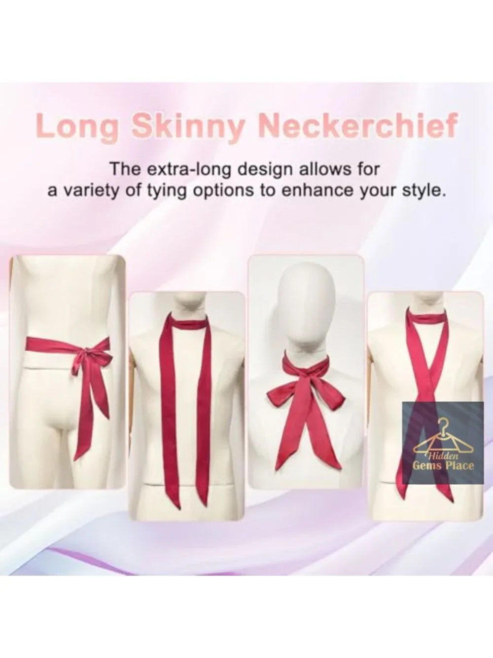 Multipurpose Polyester Scarf for Women, Long Skinny Neck Scarf Neckerchief for